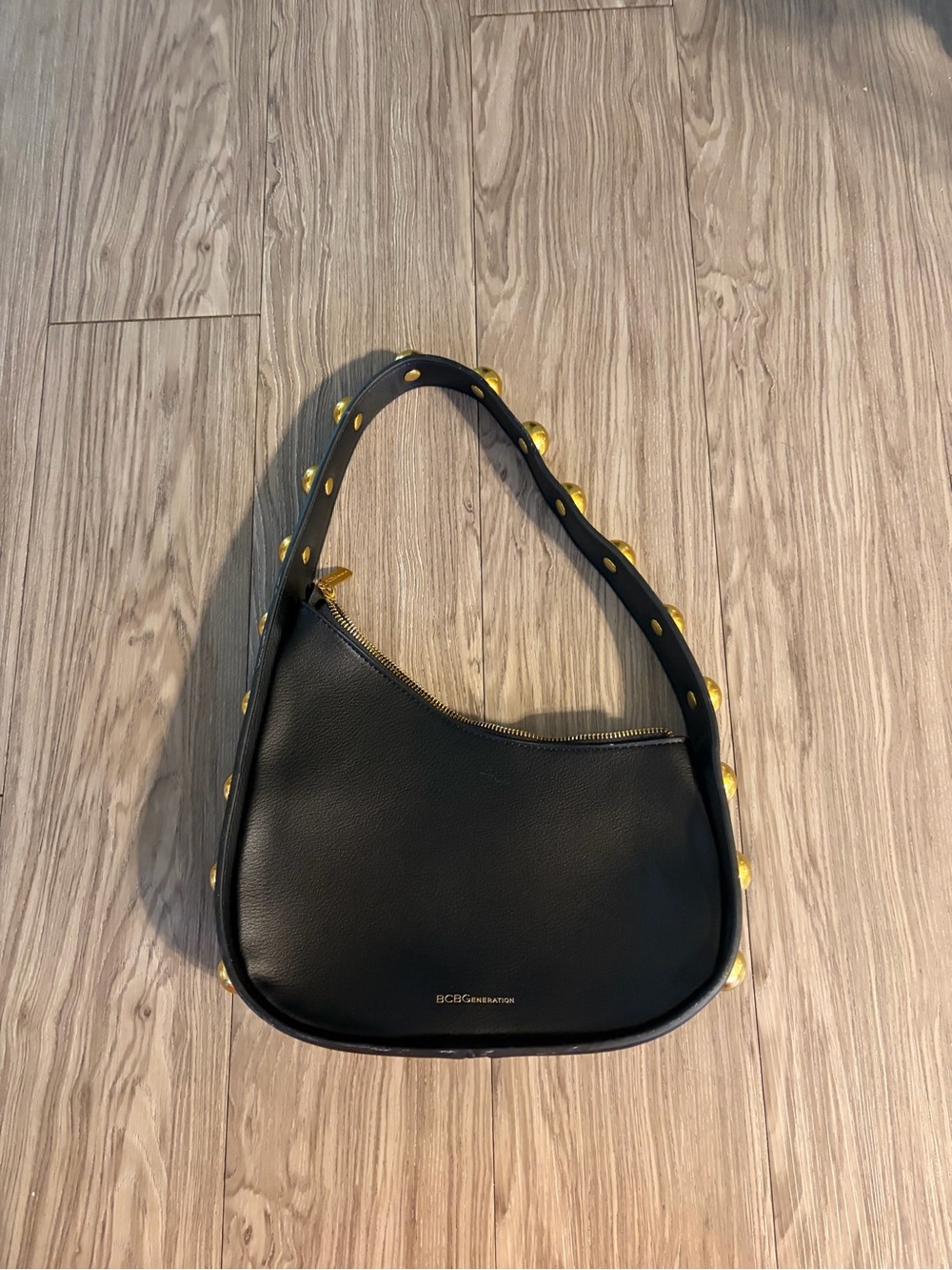 BCBG Black Shoulder Bag with Gold Stud Detailing